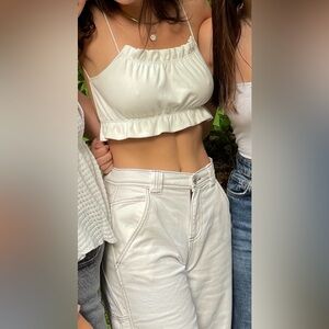 White Ruffled Open Back Crop Top